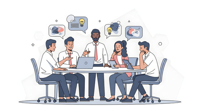 Dynamic business team engaged in collaborative brainstorming and strategic planning session, fostering innovative ideas for project development and achieving company goals