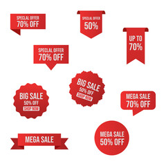 Sale Vector Tags: Red Special Offer, Big Sale, and Discount Labels Set
