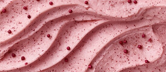 Swirls of pink cream dotted with small, red spheres