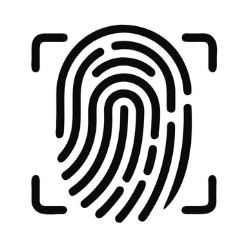 A black and white illustration of a fingerprint scanned by a digital frame.