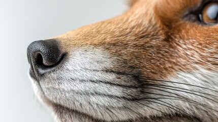 Close-up of a fox's nose and fur, showcasing detail against a blurred background