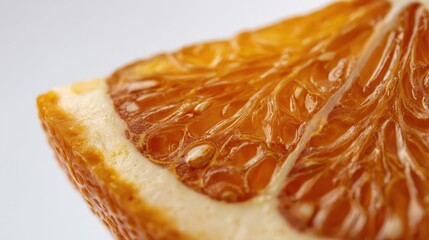 Extreme close-up of a vibrant orange slice, highlighting texture and juicy interior