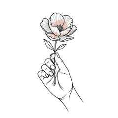 Hand holding a delicate flower with watercolor accents.