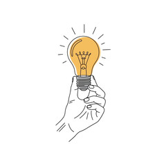 Hand holding a glowing lightbulb symbolizing an idea.