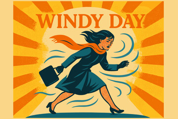 Windy Day Retro. Windy Day ? Retro Poster style; rounded mid-century serif font, centered layout; halftone