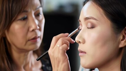 Visagist mua eyeshadow applying artist professional young a to asian woman artist makeup makeup representing authentic visual style and cinematic detail.