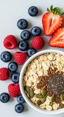 Healthy Oatmeal Bowl with Berries and Seeds for Nutritious Breakfast