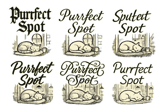 Purrfect Spot Calligraphy. Purrfect Spot. Create a calligraphy lettering illustration of the phrase: Purrfect