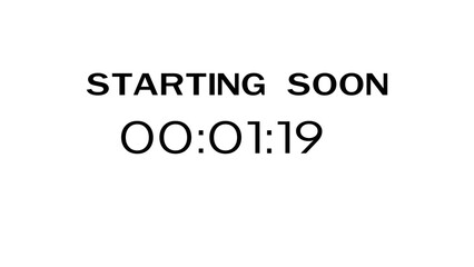 Countdown timer illustration.  Starting soon timer clock. Minute and second timer number.