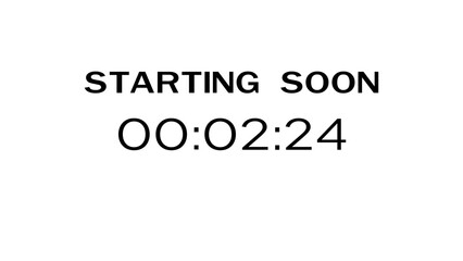 Countdown timer illustration.  Starting soon timer clock. Minute and second timer number.