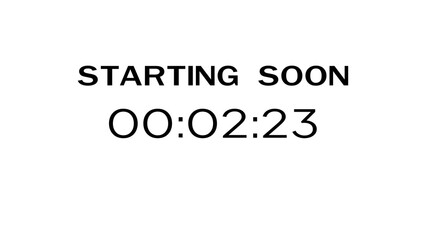 Countdown timer illustration.  Starting soon timer clock. Minute and second timer number.