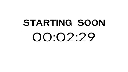 Countdown timer illustration.  Starting soon timer clock. Minute and second timer number.
