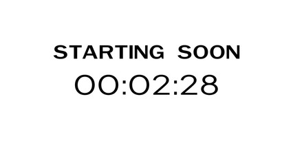 Countdown timer illustration.  Starting soon timer clock. Minute and second timer number.