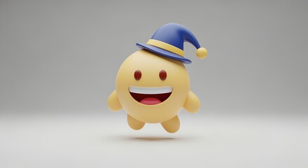 Cheerful Yellow Emoji with Blue Party Hat on Gray Background