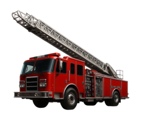 Fire truck featuring an extendable ladder and side-mounted controls.