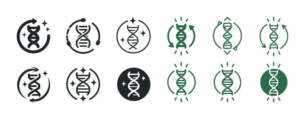 Dna helix symbols with circular arrows and decorative accents