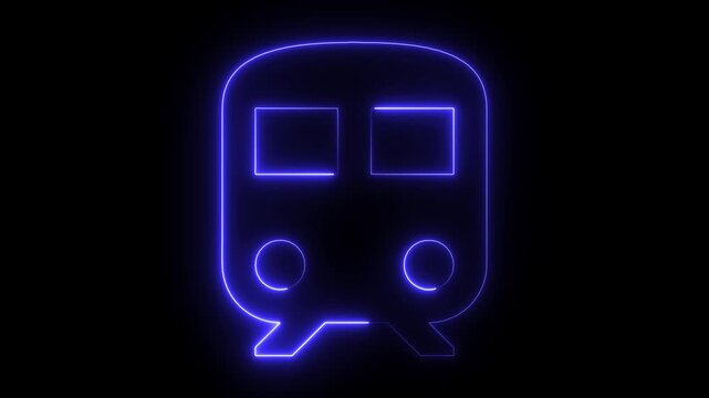 Glowing neon train icon animation on black background.  neon train icon animation. Railway train icon glowing neon animation on black background. 4k animation