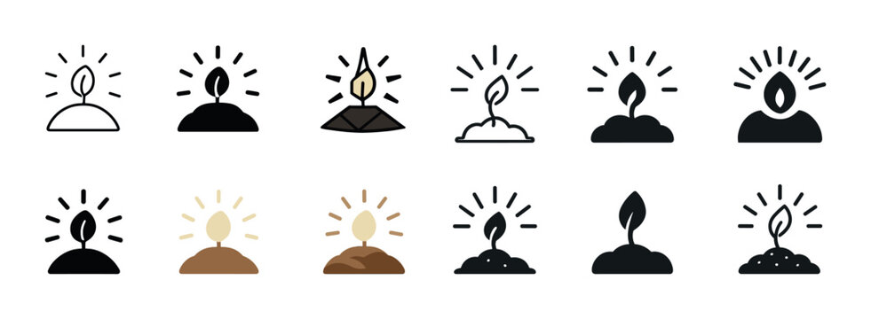 Collection of candle flame icons in monochrome and colored variants
