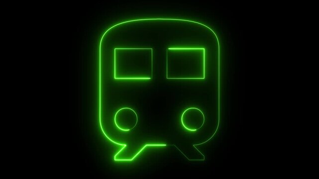 Glowing neon train icon animation on black background.  neon train icon animation. Railway train icon glowing neon animation on black background. 4k animation