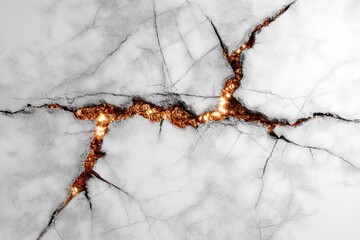 Cracked white surface with intense orange glow emanating within