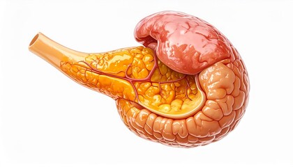 Anatomical Illustration of the Human Pancreas and Spleen.