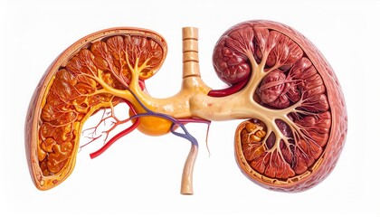 Detailed Kidney Anatomy Model - A Cross-Sectional View of Renal Structures.