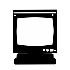 black silhouette vector illustration is a retro 1980s crt computer monitor or classic television icon. 