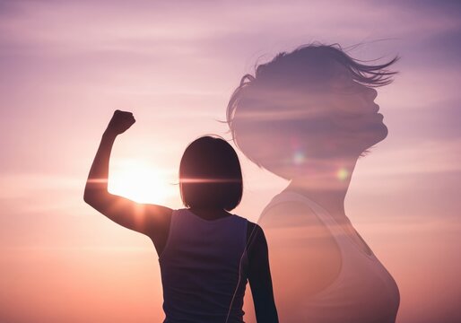 Empowered woman silhouette with inner self reflecting strength and triumph - Powered by Adobe