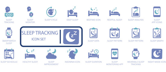 Sleep Tracking and Health Monitoring Icon Set for App. Wellness, insomnia, and smart device.
