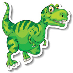 Green Cartoon Tyrannosaurus Rex Dinosaur Running with Stripes Isolated on Transparent Background