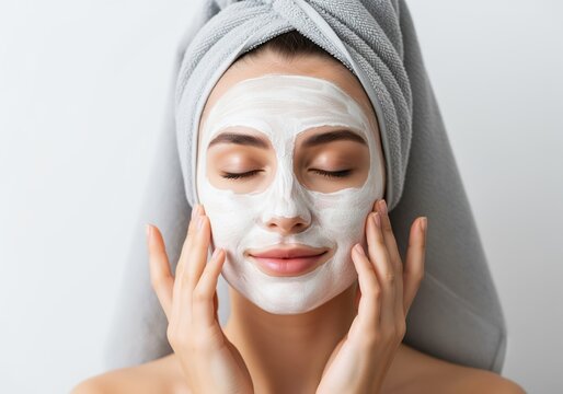Young woman enjoying a relaxing facial mask treatment for beauty and skincare