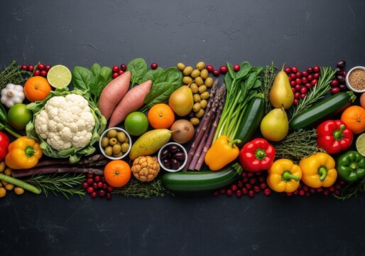 Vibrant assortment of fresh organic fruits and vegetables for healthy eating