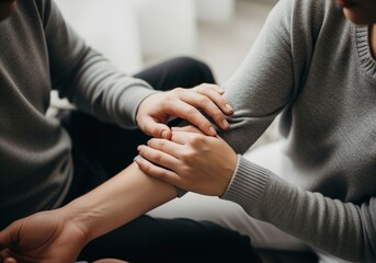 Fototapeta premium Intimate moment of comforting touch, offering support and empathy