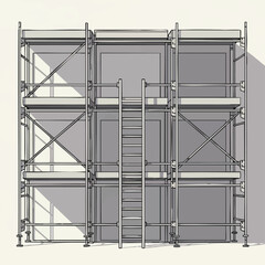 A detailed illustration showcases a scaffolding system, providing a safe and structured framework for construction or maintenance activities on a building.
