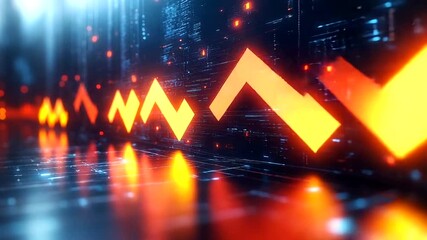 Abstract digital graph with glowing orange arrows rising - Powered by Adobe