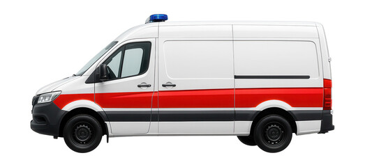 Emergency van featuring a red cross symbol and a sliding side door.