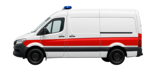 Emergency van featuring a red cross symbol and a sliding side door.