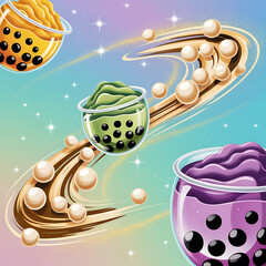 Boba Tea Illustration with Pearls