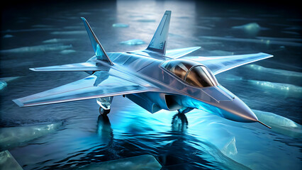 Futuristic fighter jet on ice a modern military aircraft concept rendered in 3D