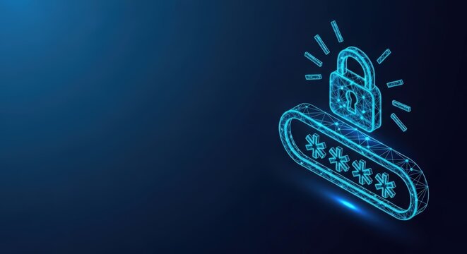 Digital security lock and password icon on blue background concept