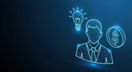 Man with glowing idea lightbulb symbolizing innovation and creativity in business
