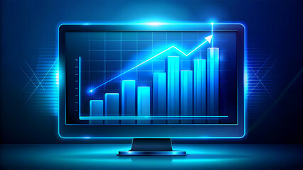 Stock market chart on a computer screen showing an upward trend glowing blue vector illustration for financial analysis and business growth concepts