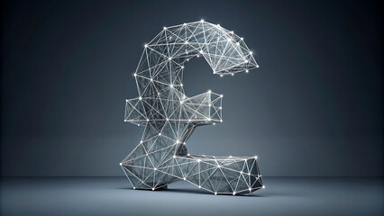 Pound sterling symbol constructed from connected dots and lines representing digital finance and modern currency