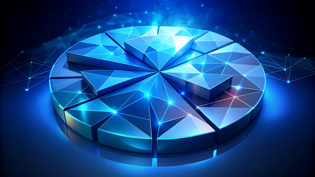 Futuristic pie chart with glowing edges a modern data visualization concept for business presentations and technology reports on a dark blue background