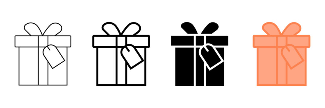 Set of minimalist gift box icons with transparent background, depicting wrapped presents for celebrations, e-commerce, and holiday promotions, vector illustration