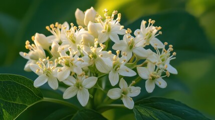 Fototapeta premium Close-up of Cluster of Small White Flowers