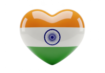 Glossy heart shape with flag of india isolated on transparent background