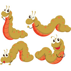 Four Cartoon Caterpillars With Big Eyes And Friendly Smiles On Transparent Background