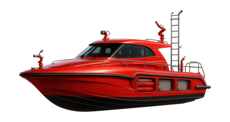 Firefighting vessel featuring streamlined design and built-in hose storage.
