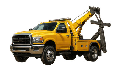 Robust tow truck featuring hydraulic boom and rear wheel lift system.